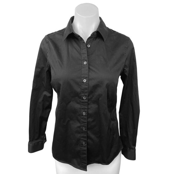 Banana Republic Black Tailored Button Down Long Sleeve Collar Shirt Blouse Top 4 - Picture 1 of 5